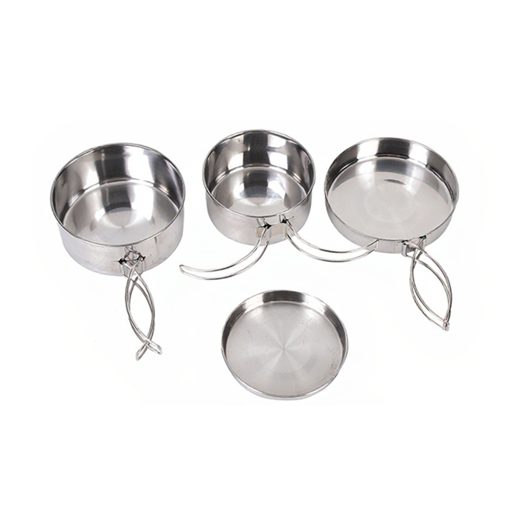 Nesting Camping Cooking Set - ชุดทำอาหารกลางแจ้งสแตนเลส 4 ชิ้น สำหรับตั้งแคมป์ เดินป่า แบ็คแพ็ค