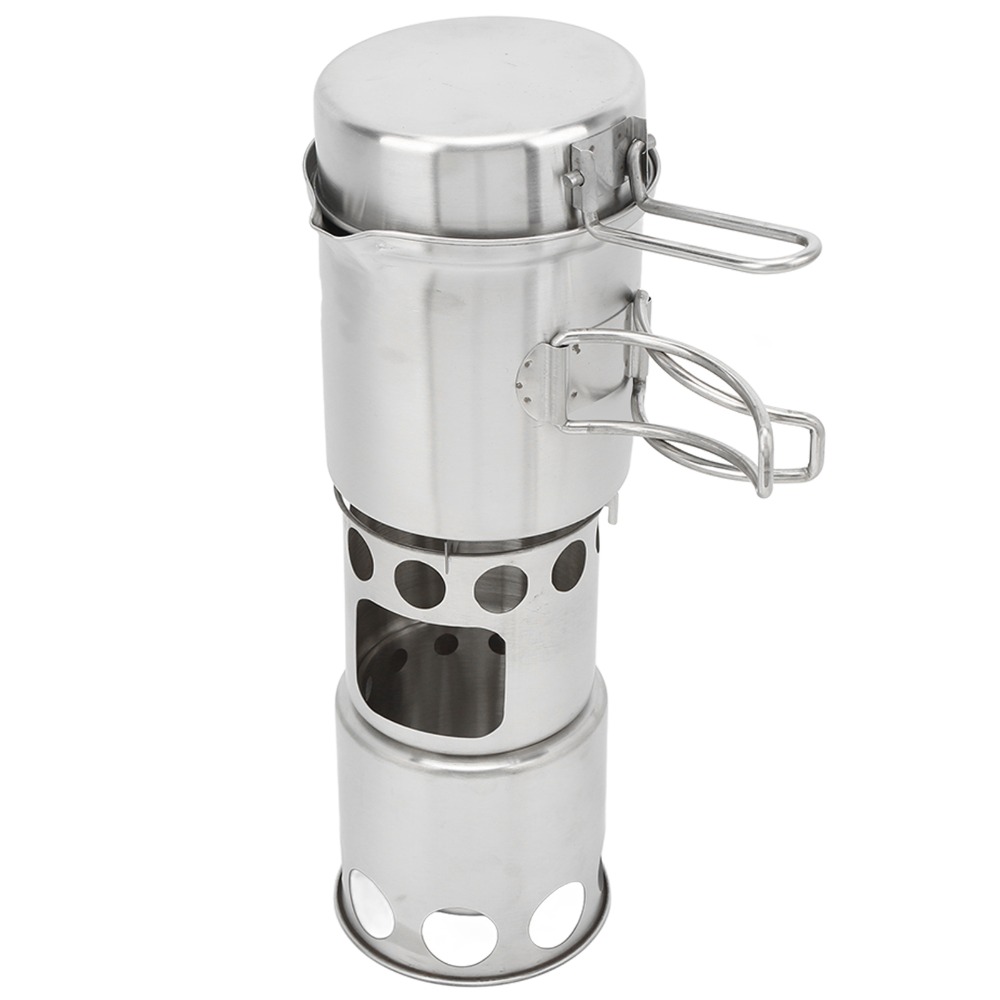 Camping Cooking Mesh - ชุดเครื่องครัวแคมป์ปิ้งสแตนเลส พร้อมฐานรองกันลื่น พร้อมกระเป๋าตาข่าย เตาแคมป์ปิ้งแบบพกพา ชุดหม้อแคมป์ปิ้ง สำหรับทำอาหารกลางแจ้ง