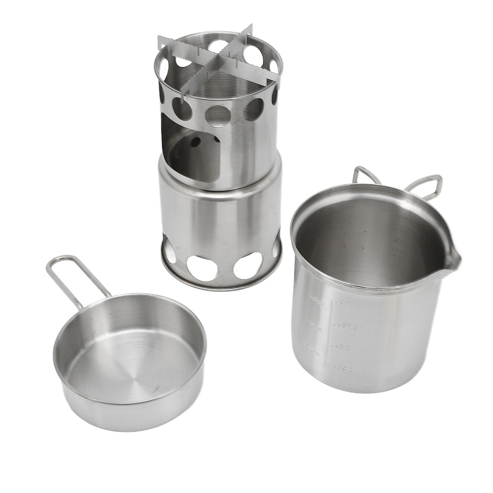 Camping Cooking Mesh - ชุดเครื่องครัวแคมป์ปิ้งสแตนเลส พร้อมฐานรองกันลื่น พร้อมถุงตาข่าย เตาแคมป์ปิ้งแบบพกพา ชุดหม้อแคมป์ปิ้ง สำหรับทำอาหารกลางแจ้ง