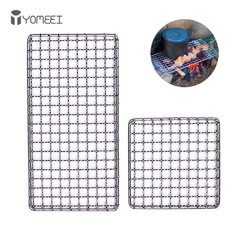Camping Cooking Mesh - YOMEEI 2Pcs สแตนเลสสตีลบาร์บีคิวย่างสุทธิ Non-Stick BBQ กลางแจ้ง