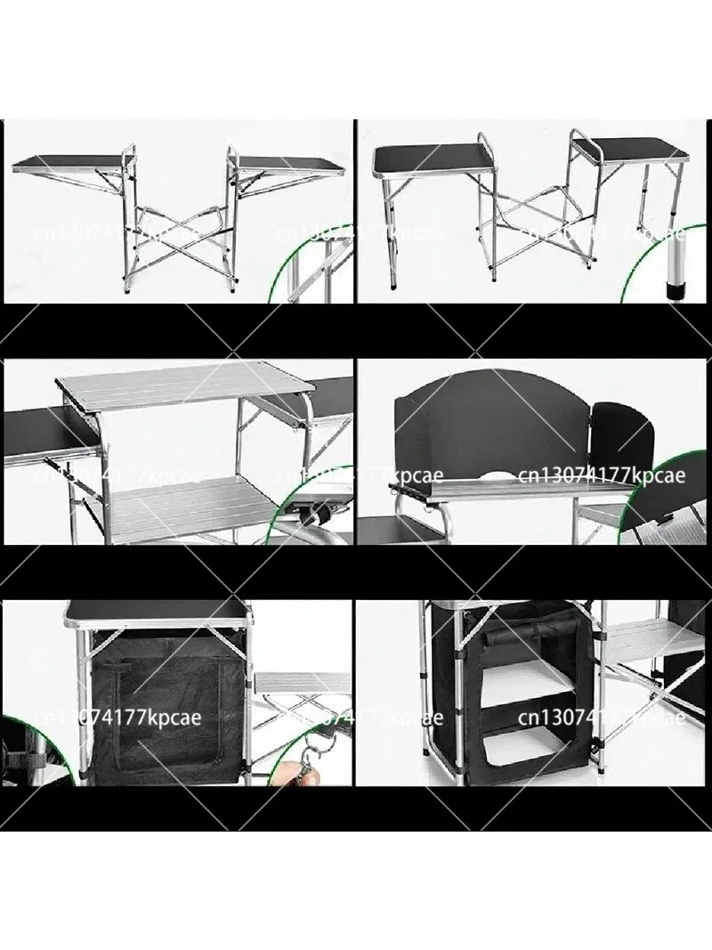 Camping Cooking Table With Storage - โต๊ะพับสำหรับตั้งแคมป์กลางแจ้งน้ำหนักเบาทำจากอะลูมิเนียม พร้อมที่เก็บของขนาดใหญ่ สถานีทำอาหารในครัวพร้อมกระเป๋าหิ้ว