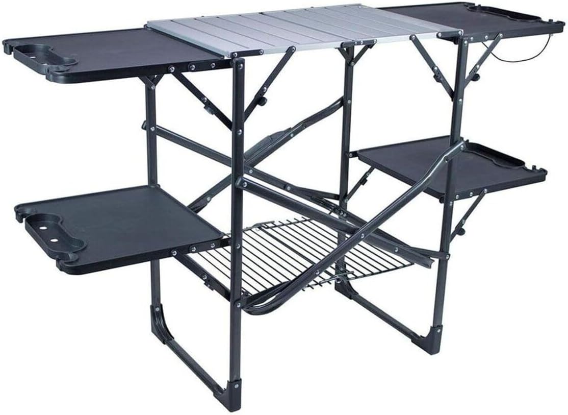 Camping Cooking Table With Storage - โต๊ะครัวพับได้แบบพกพาสำหรับตั้งแคมป์ พร้อมชั้นวางด้านบนทนความร้อน ชั้นวางของ ที่ใส่กระดาษเช็ดมือ สถานีทำอาหารสำหรับปิกนิก ทำอาหารกลางแจ้ง