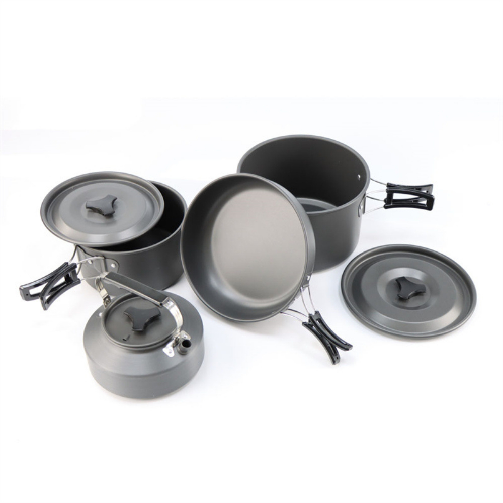Nesting Camping Cooking Set - ชุดเครื่องครัวแคมป์ปิ้งอลูมิเนียมอัลลอยน้ำหนักเบาสำหรับกิจกรรมกลางแจ้ง ชุดหม้อขนาดใหญ่ 2-4 ใบ ซ้อนกันได้ พกพาสะดวก