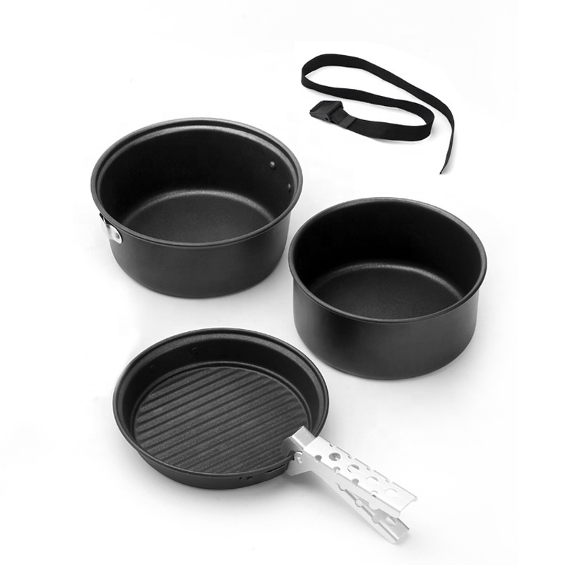Camping Cooking Mess Kit - ชุดเครื่องครัวอลูมิเนียมสำหรับตั้งแคมป์กลางแจ้ง, ชุดทำอาหารพับได้ กาต้มน้ำและกระทะสำหรับทำอาหารและปิกนิก