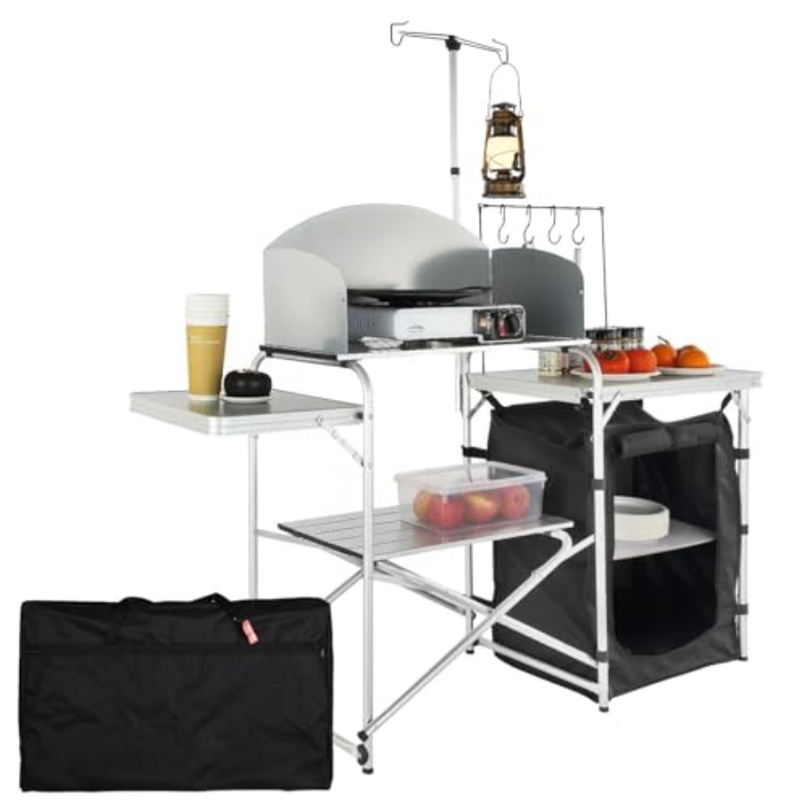 Camping Cooking Table With Storage - โต๊ะครัวแคมป์ปิ้งแบบพับได้ พร้อมกระเป๋าเก็บของ โต๊ะทำอาหารกลางแจ้ง อลูมิเนียม 1 ตู้เก็บของ