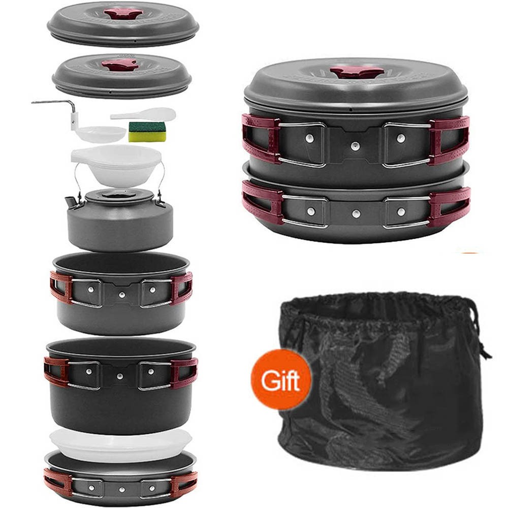 Camping Cooking Mesh - ชุดหม้อปิกนิกสำหรับทำอาหารกลางแจ้ง3-4คนหม้อต้มน้ำอลูมินาแบบพกพากระทะชา panci camping เนื้อบาร์บีคิว