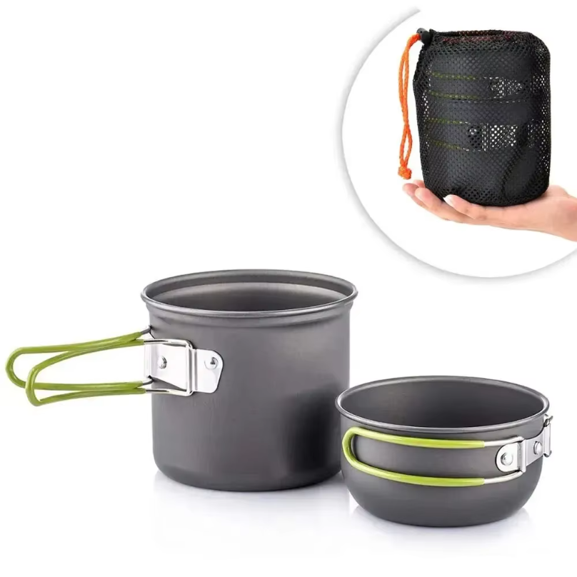 Camping Cooking Mess Kit - ชุดหม้อแคมป์ปิ้งน้ำหนักเบาพิเศษ: ชุดอุปกรณ์ทำอาหารสำหรับแคมป์ปิ้ง (ชุดภาชนะสำหรับทำอาหารกลางแจ้ง) – สำหรับการเดินป่า เดินเขา