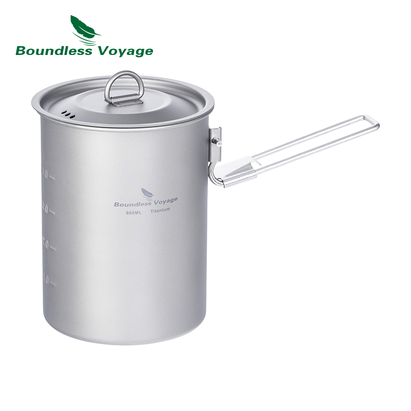 Camping Cooking Mesh - Boundless Voyage 900ml หม้อไทเทเนียมถ้วย Camping เครื่องครัวชามน้ําหนักเบาพร้อมที่จับพับและฝาปิดกลางแจ้งแบบพกพาชุดทําอาหาร