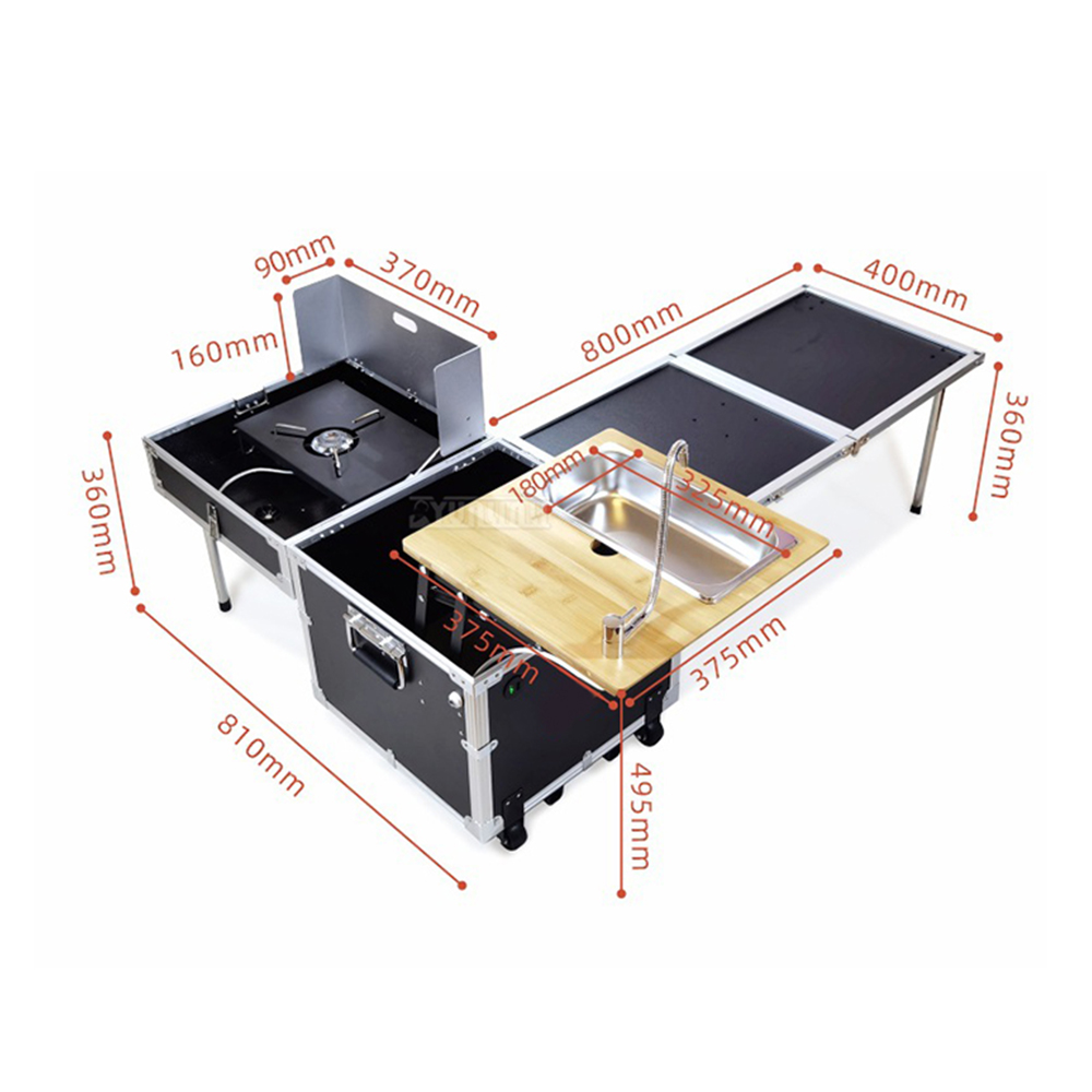 Camping Cooking Table With Storage - ครัวเคลื่อนที่กลางแจ้ง กล่องทำอาหาร กล่องเก็บของ โต๊ะพับ โต๊ะพับสำหรับตั้งเตาแก๊สกลางแจ้งบนรถ