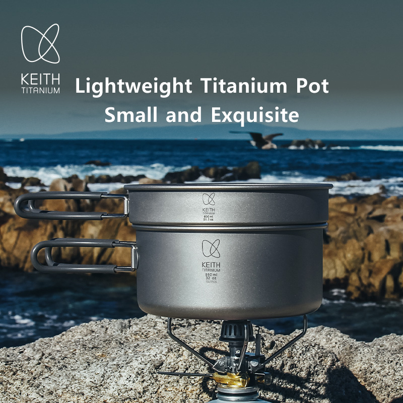 Nesting Camping Cooking Set - ชุดหม้อไทเทเนียม Keith ชามกลางแจ้ง เดินป่า ตั้งแคมป์ หม้อ