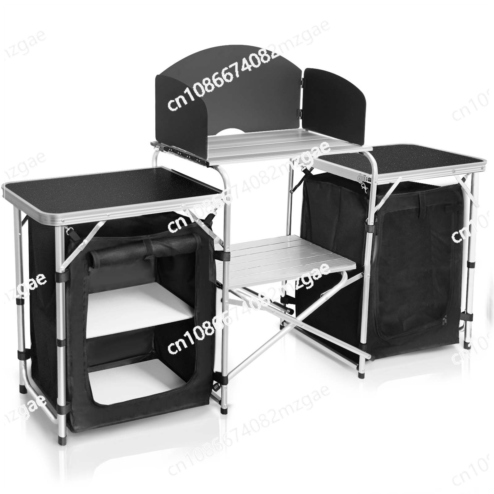 Camping Cooking Table With Storage - โต๊ะครัวเคลื่อนที่สำหรับตั้งแคมป์กลางแจ้ง ทำจากอลูมิเนียมอัลลอย พับได้ พร้อมตู้ผ้า โต๊ะแคมป์ปิ้งกลางแจ้ง