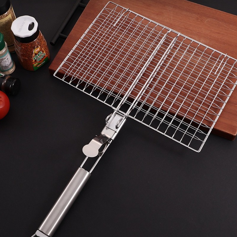 Camping Cooking Grill - ชุดอุปกรณ์บาร์บีคิว 1 ชุด ตาข่ายบาร์บีคิวพร้อมด้ามจับถอดได้ ทำจากสแตนเลสอย่างดี พร้อมคลิปหนีบบาร์บีคิว