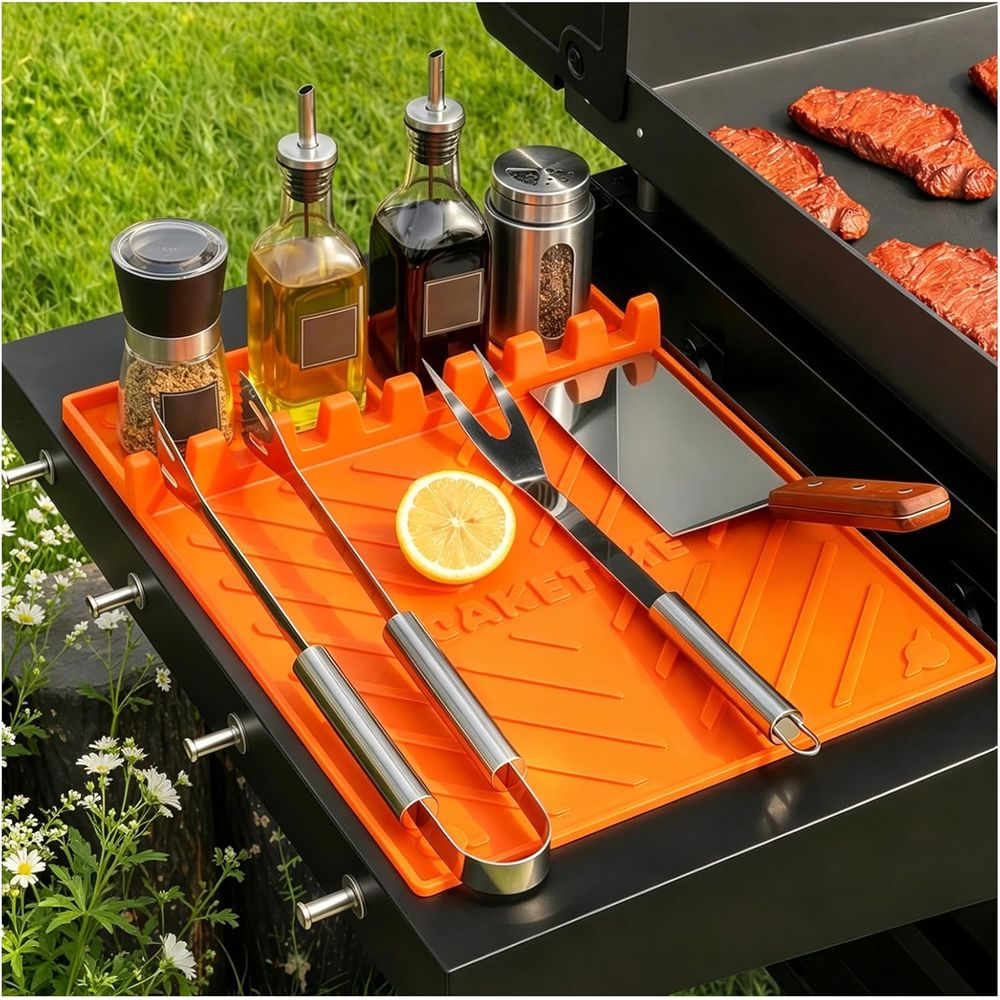 Camping Cooking Grill - แผ่นรองย่างซิลิโคนหรืออุปกรณ์เสริมสำหรับเตาปิ้งย่าง อุปกรณ์ครัว บาร์บีคิว ของใช้จำเป็นสำหรับเคาน์เตอร์ครัว กลางแจ้ง แคมป์ปิ้ง
