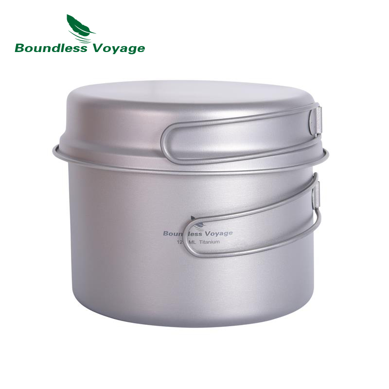 Camping Cooking Mess Kit - Boundless Voyage หม้อไทเทเนียม & กระทะ Backpacking