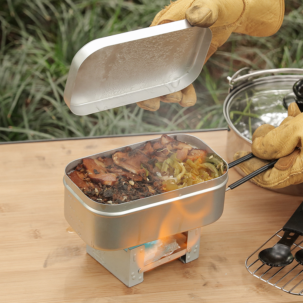 Camping Cooking Mess Kit - อลูมิเนียมกลางแจ้ง Mess Kit, ชุดเตาชั้นวางไอน้ํา, เครื่องครัวแบบพกพา 1