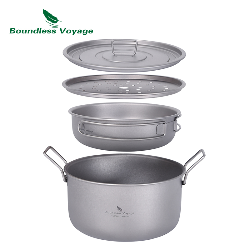Camping Cooking Mess Kit - อย่างไร้ขอบเขตการเดินทางหม้ออาหารแคมป์ปิ้งหม้อไอน้ำไทเทเนียมอเนกประสงค์พร้อมฝาปิดชุดรับประทานกลางแจ้ง Ti2057C