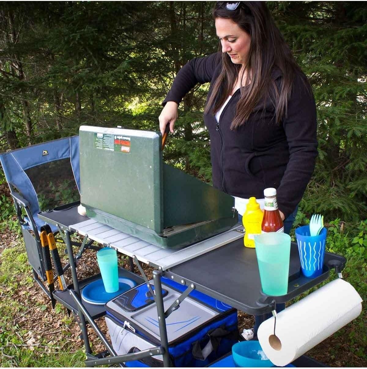 โต๊ะครัวพับได้แบบพกพาสำหรับตั้ - Camping Cooking Table With Storage บทวิจารณ์และราคา