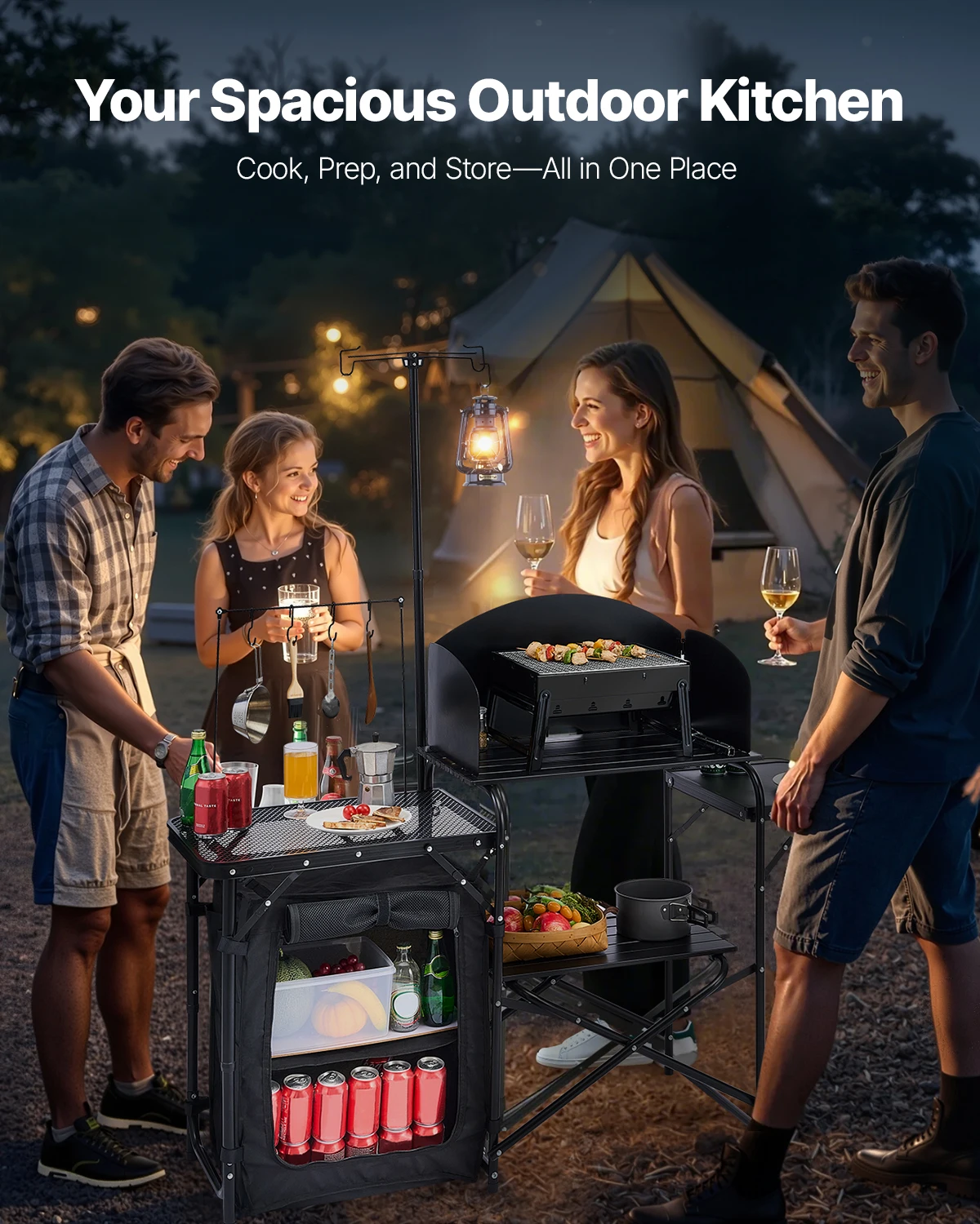 โต๊ะพับสำหรับตั้งแคมป์ โต๊ะครั - Camping Cooking Table With Storage บทวิจารณ์และราคา