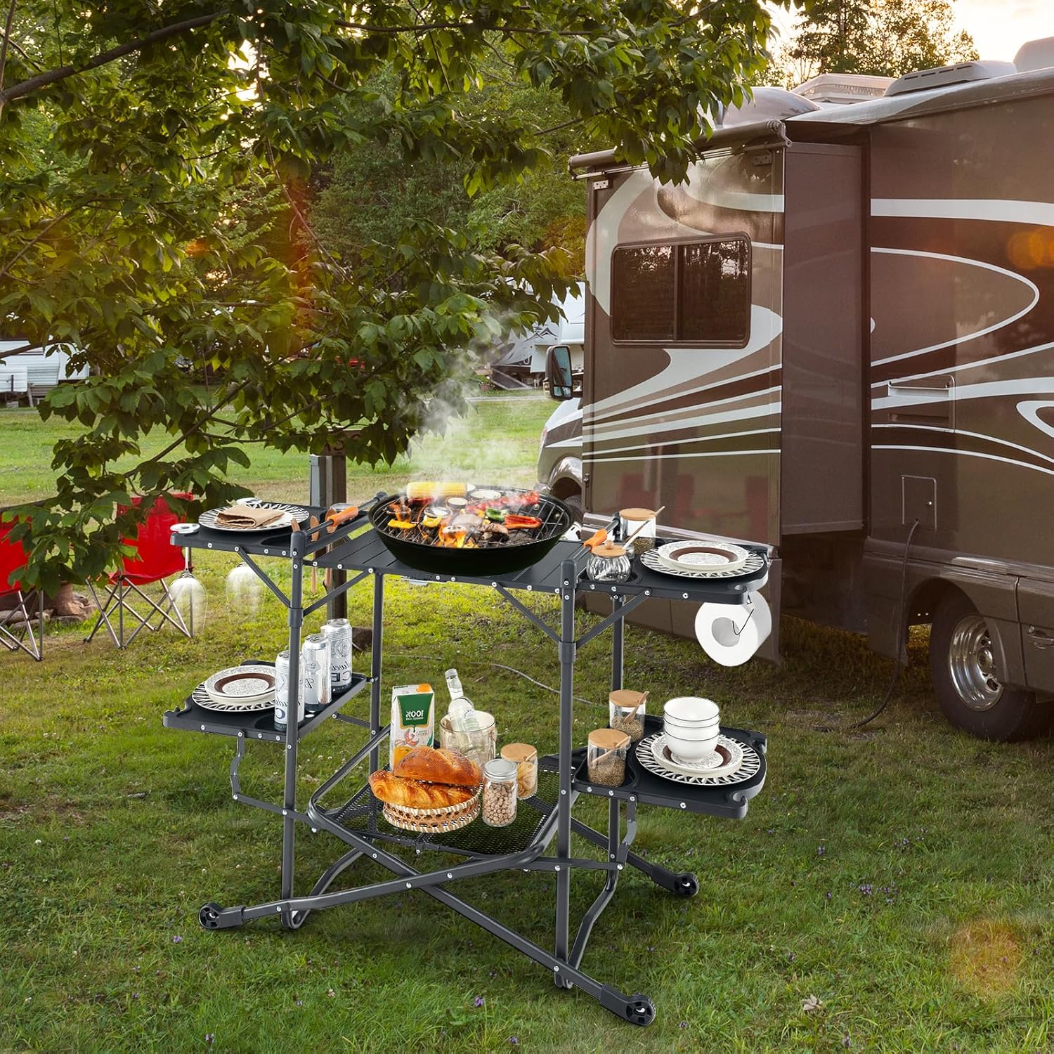 โต๊ะทำอาหารแบบพกพาสำหรับแคมป์ป - Camping Cooking Table With Storage บทวิจารณ์และราคา