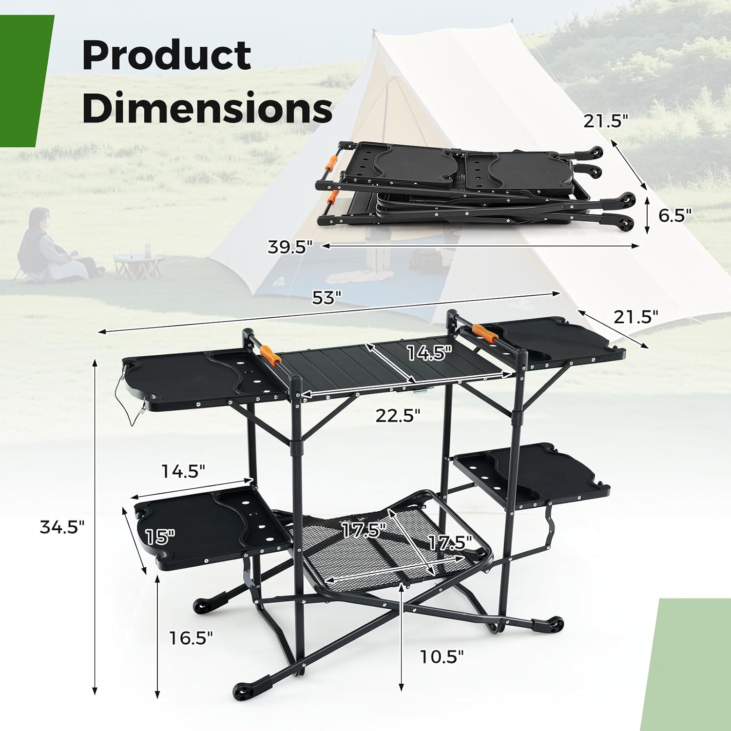 โต๊ะทำอาหารแบบพกพาสำหรับแคมป์ป - Camping Cooking Table With Storage บทวิจารณ์และราคา