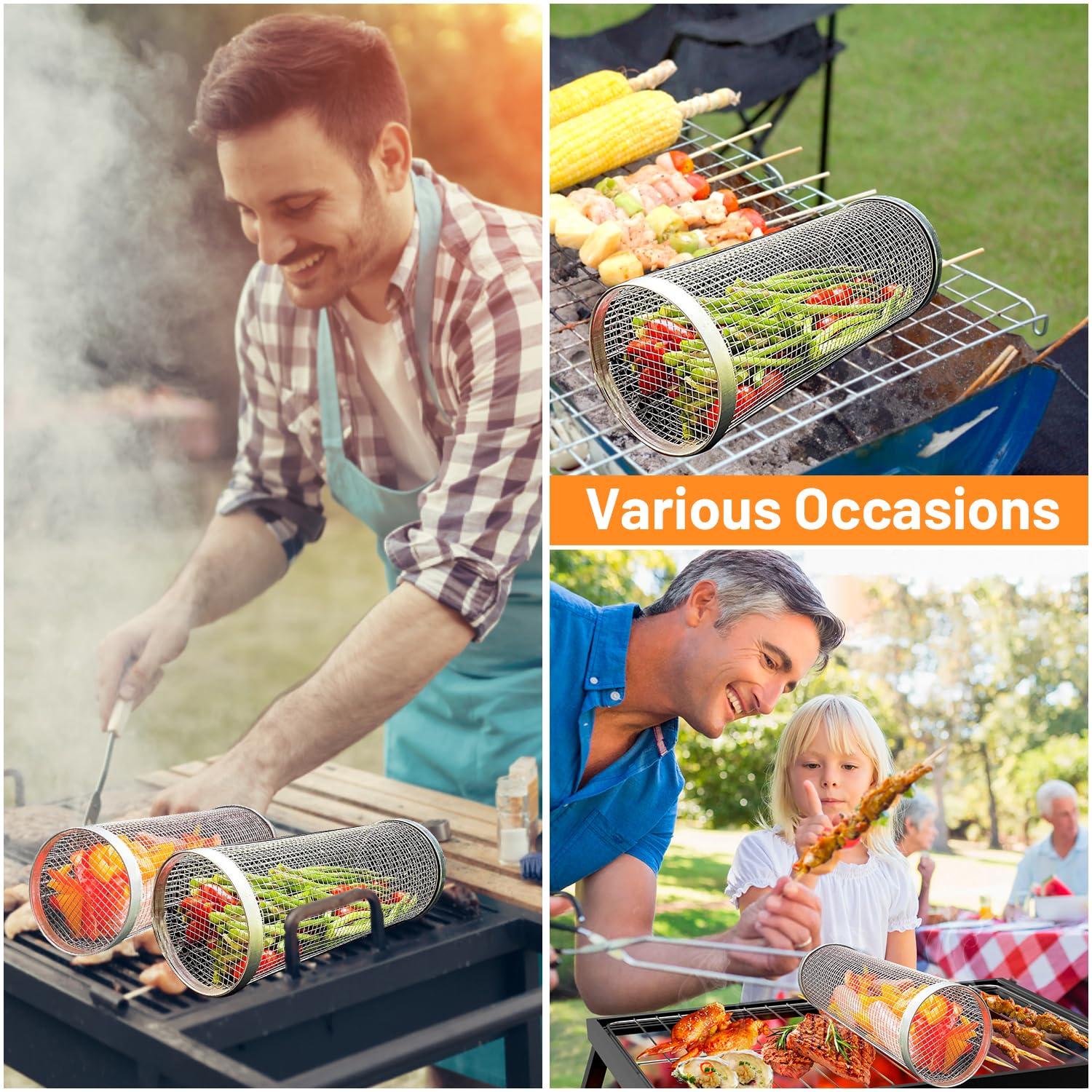 2 ชิ้น Rolling ย่างตะกร้าสําหร - Camping Cooking Mesh บทวิจารณ์และราคา