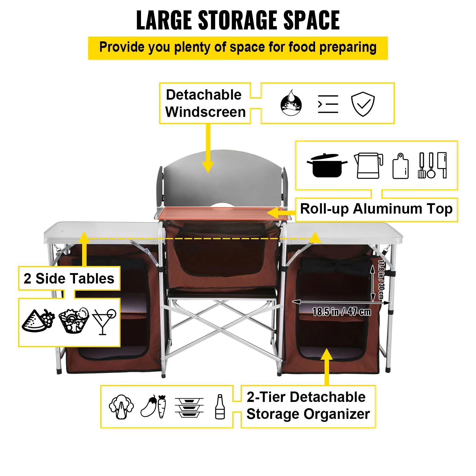 โต๊ะครัวพับได้สำหรับตั้งแคมป์  - Camping Cooking Table With Storage บทวิจารณ์และราคา