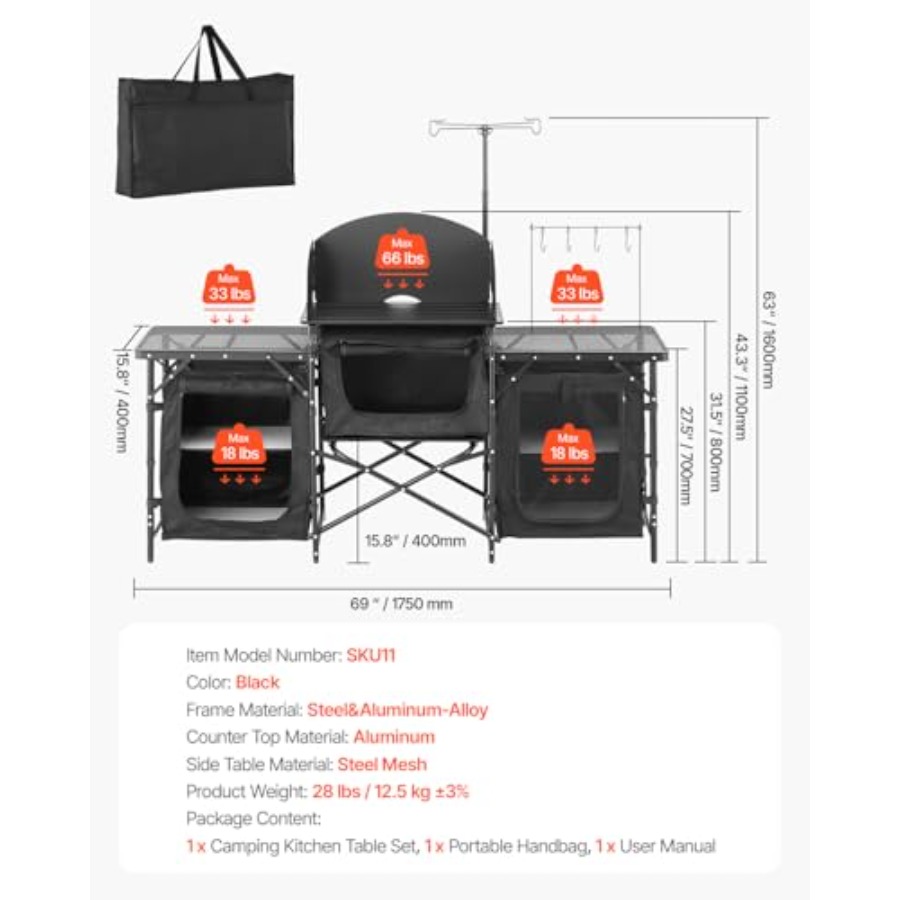 โต๊ะครัวแคมป์ปิ้ง, โต๊ะทำอาหาร - Camping Cooking Table With Storage บทวิจารณ์และราคา